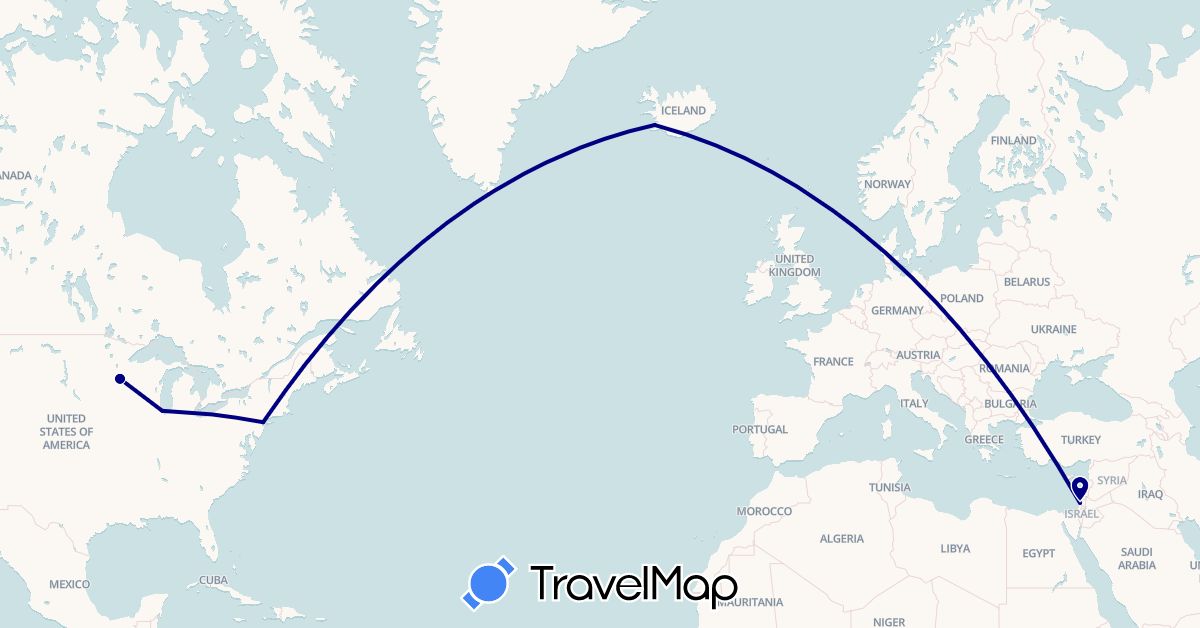 TravelMap itinerary: driving in Israel, Iceland, United States (Asia, Europe, North America)